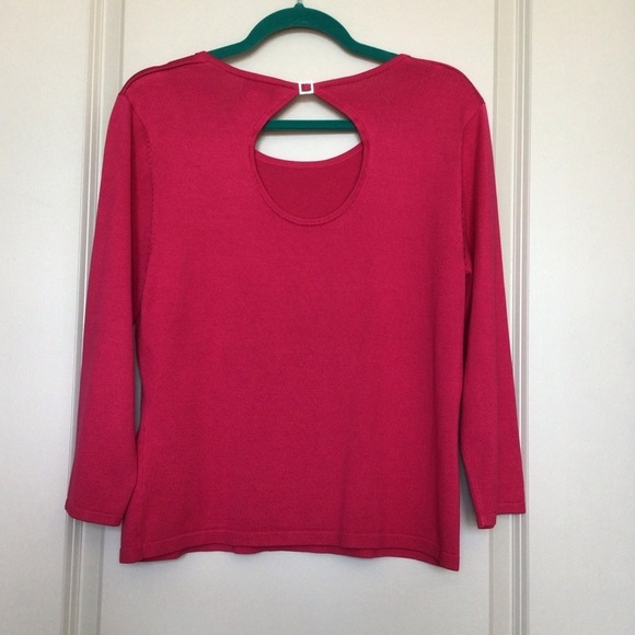 Talbots fuschia pink sweater back opening with rhinestone 3/4 sleeve M  … - Picture 2 of 8